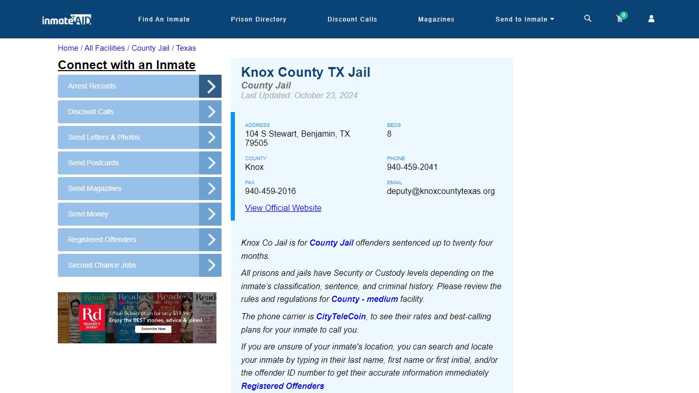 Knox County TX Jail - Inmate Locator